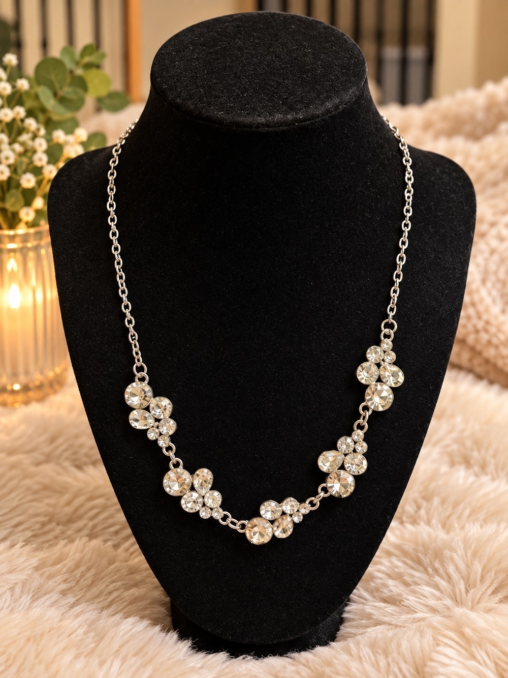 4pc Crystal Floral Statement Necklace and 2 sets of Earrings and bracelet